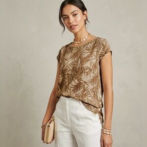 Nicole Miller New York 100% Linen Palm Leaf Print Side Button Top Size M